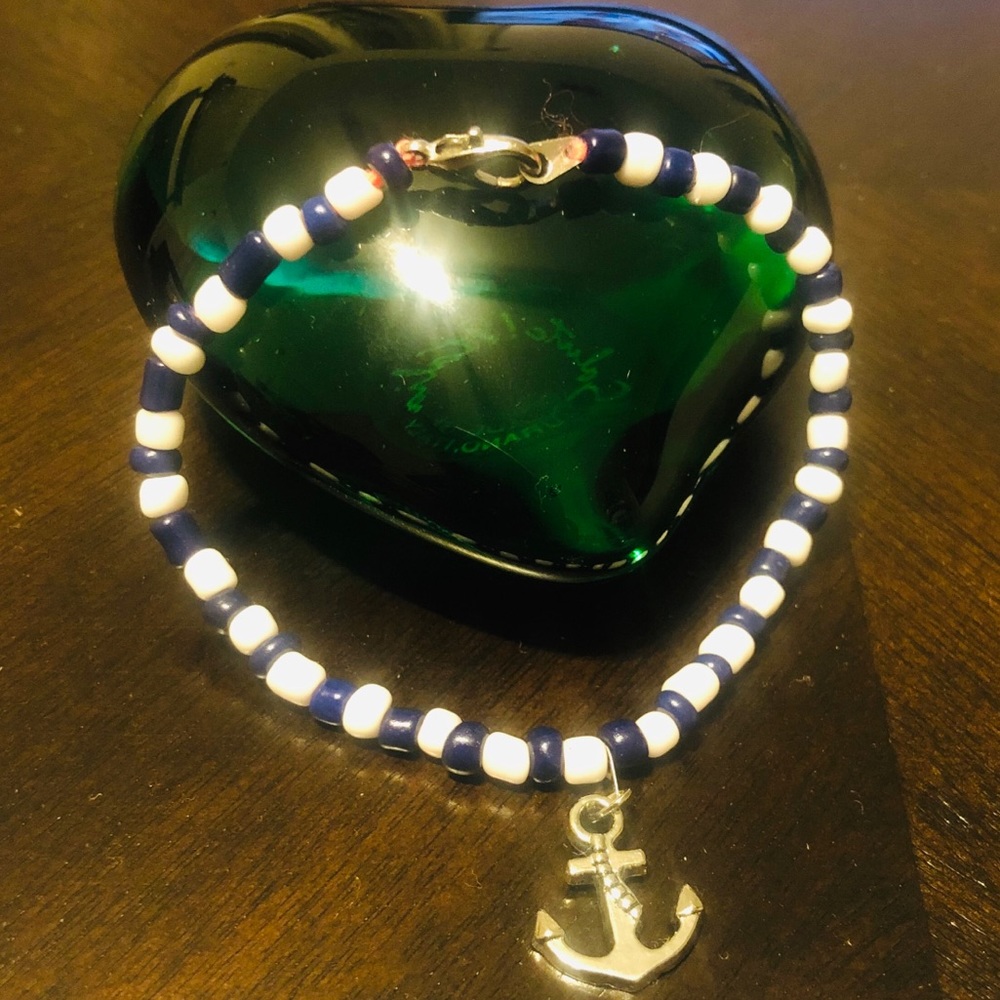 Navy blue/white bracelet w/ anchor charm